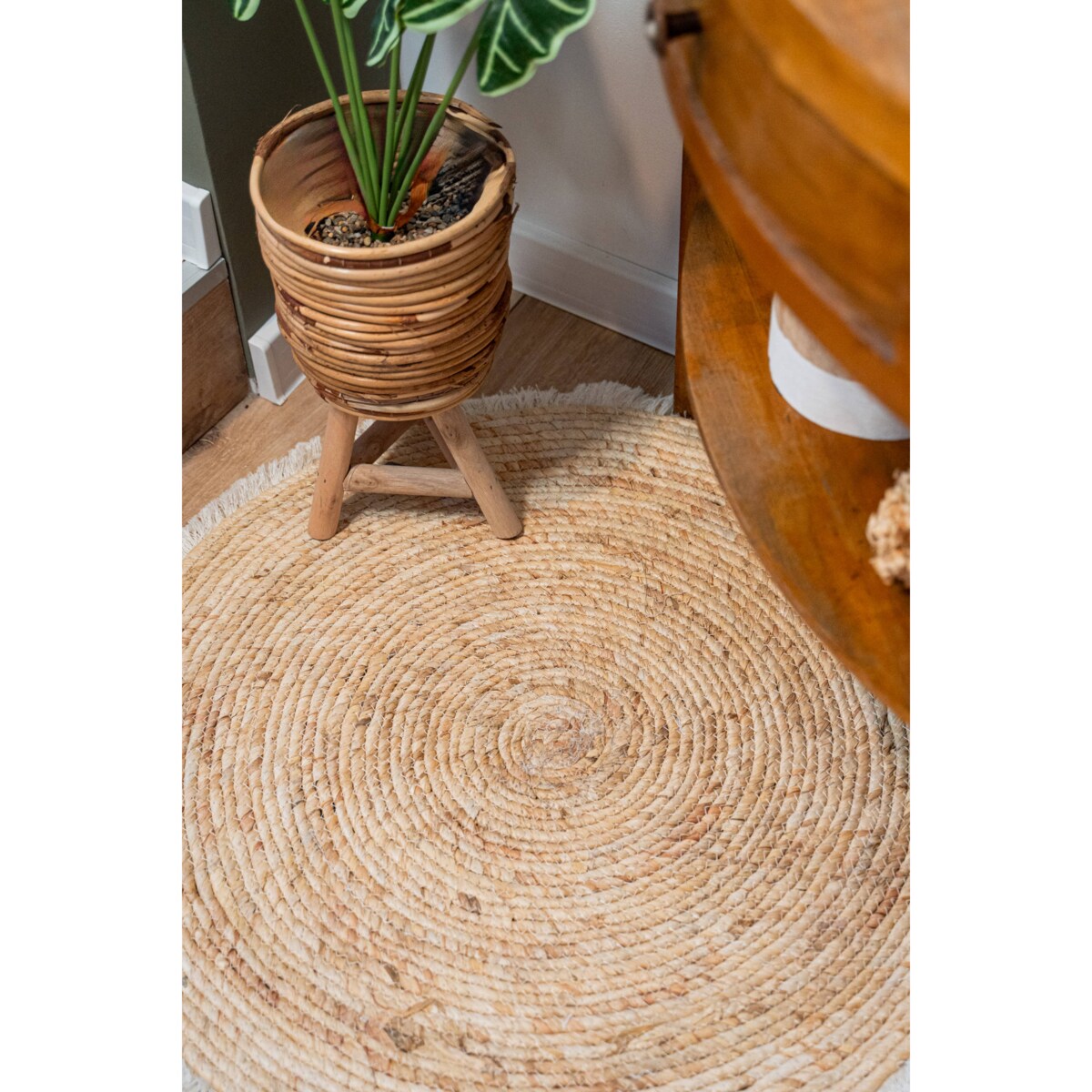 Dywan do salonu okrągły, Ø 80 cm, z liści kukurydzy