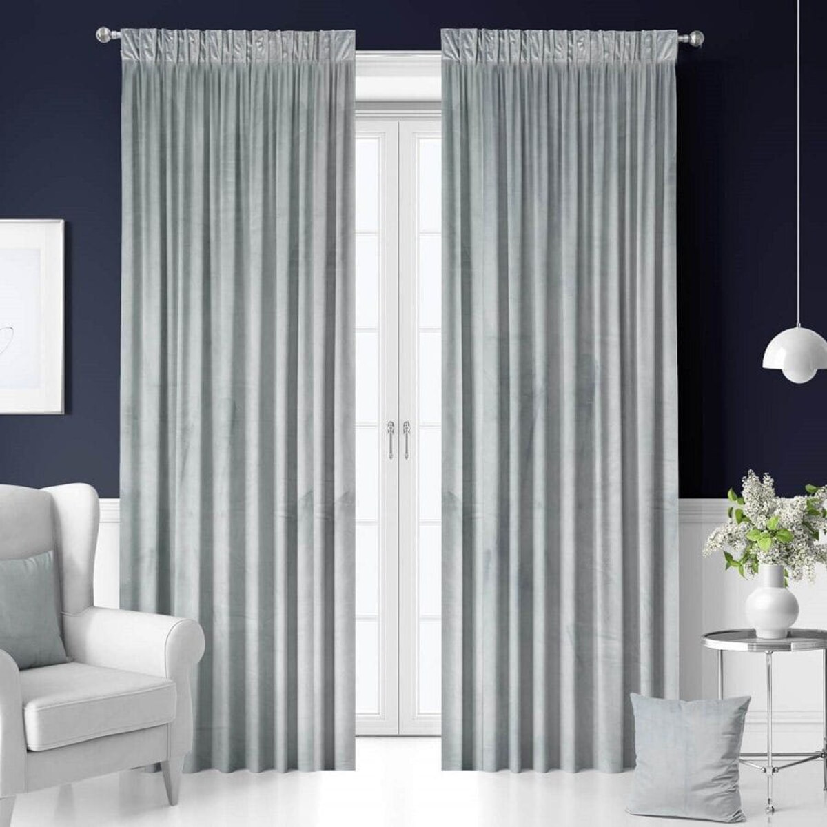 Zasłony gotowe na taśmie WELUROWE 140X250 Jasny szary