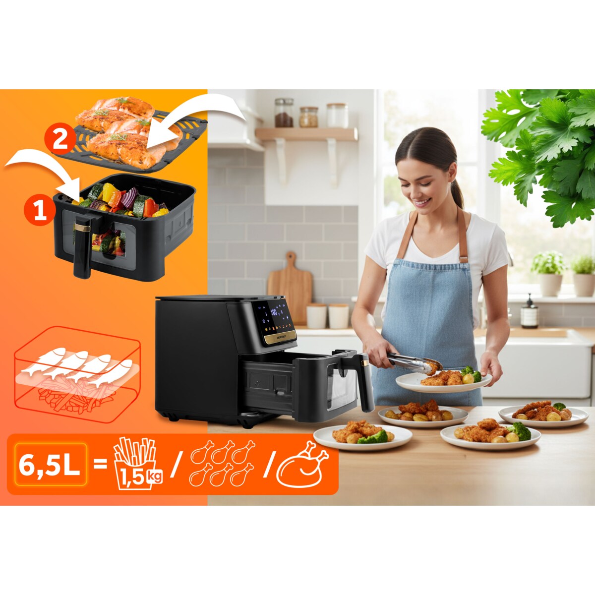 Frytkownica beztłuszczowa Berdsen BD-655 Air Fryer 6,5l 1700W czarny 365501