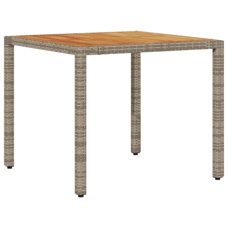 vidaXL Stół ogrodowy z akacjowym blatem, szary, 90x90x75 cm, rattan PE