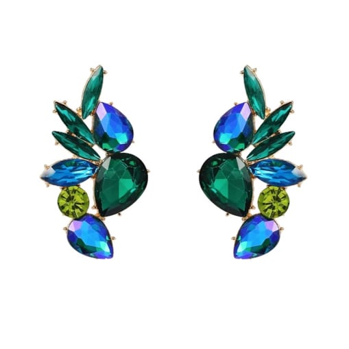 Niebieskie zielone złote KOLCZYKI krótkie przy uchu sztyfty 5cm długości