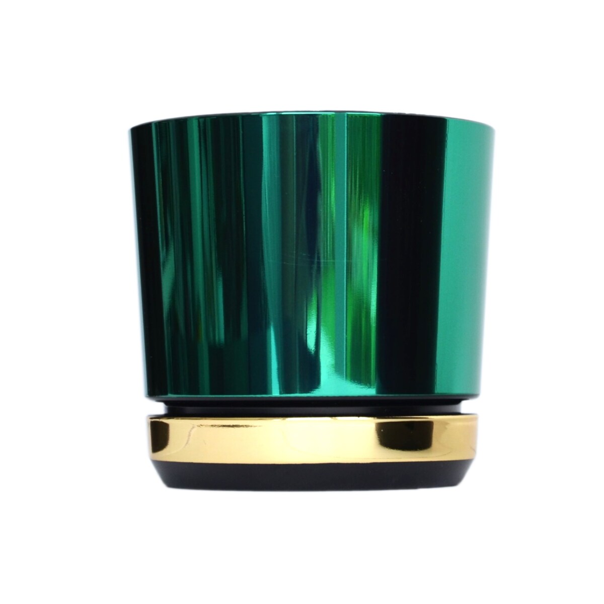 18 Doniczka DUO ZIELONA z podstawką ZŁOTA dwukolorowa nowoczesna glamour wysoki połysk metaliczna elegancka