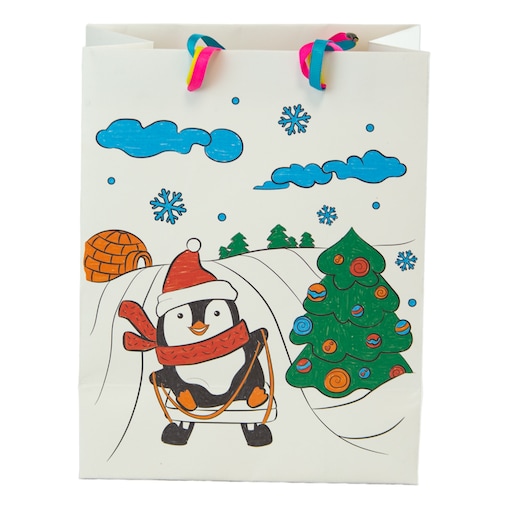 Torebka Prezentowa Na Prezent Do Kolorowania Dla Dzieci 23X18X10 Cm Pingwin Na Sankach