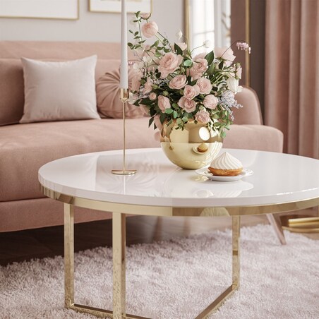 Okrągły stolik kawowy CIRI-X złoty chrom biały połysk