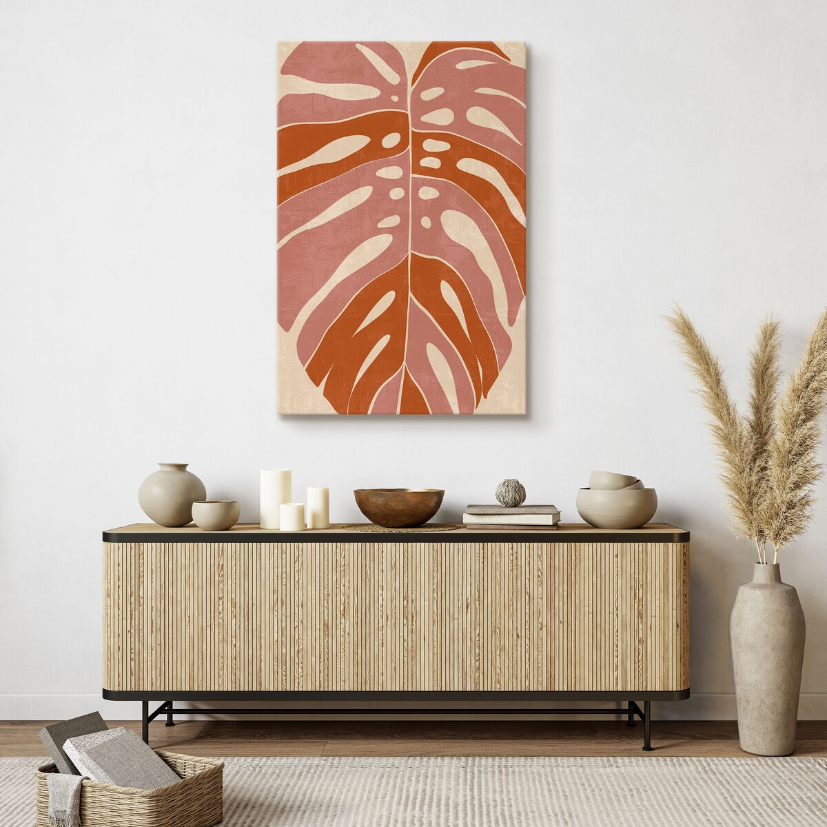 Obraz Pomarańczowo Różowy Liść Monstera 80x120cm