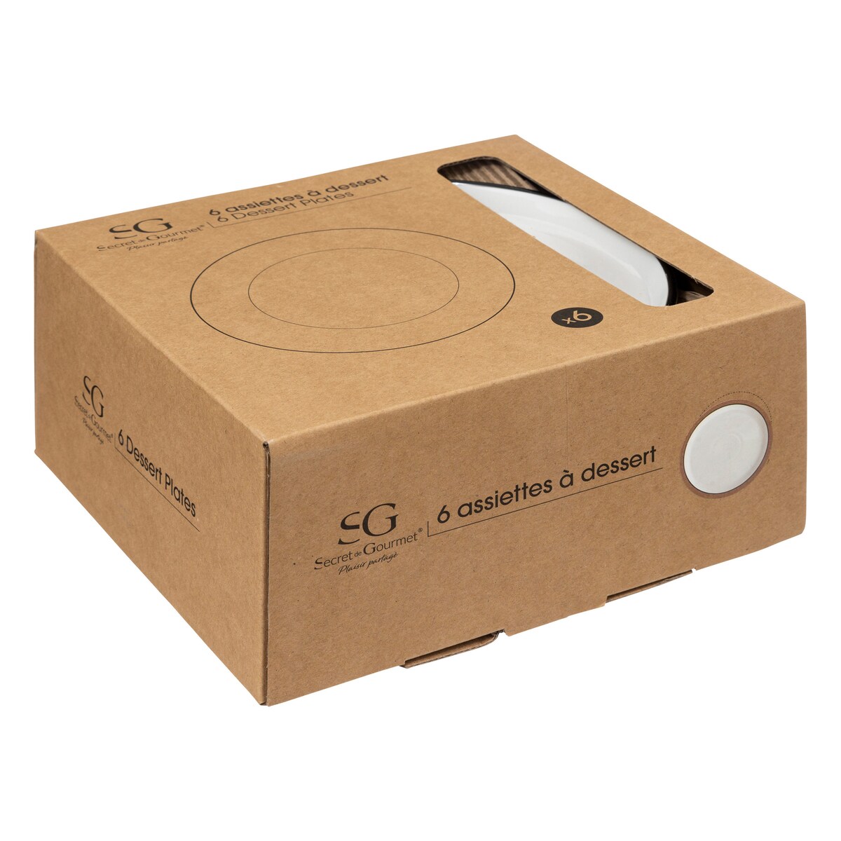 Talerze deserowe porcelanowe ALIX, czarna obwódka, 6 sztuk x Ø 20 cm