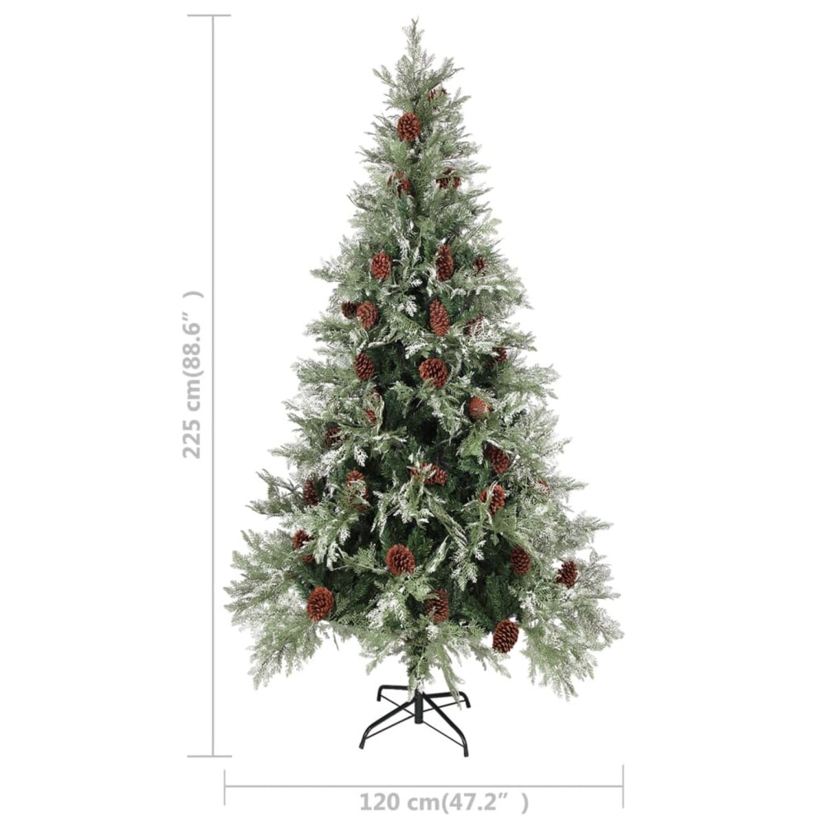 vidaXL Choinka z szyszkami, zielono-biała, 225 cm, PVC i PE