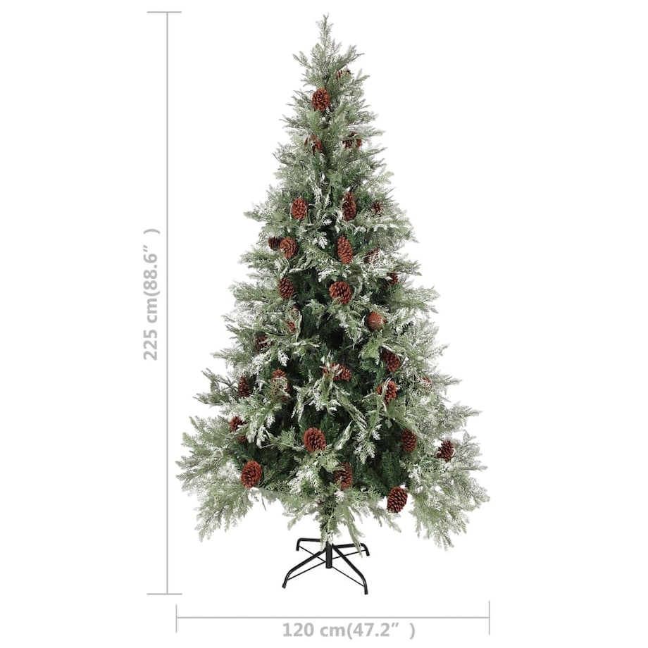vidaXL Choinka z szyszkami, zielono-biała, 225 cm, PVC i PE