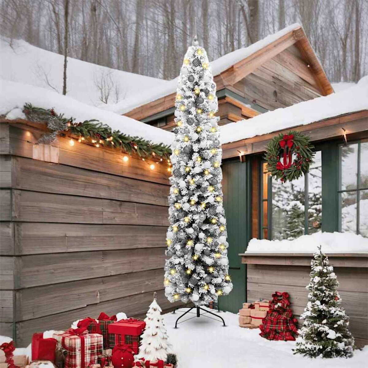 vidaXL Sztuczna choinka z podstawą Zielony 240 cm PVC, stal i plastik