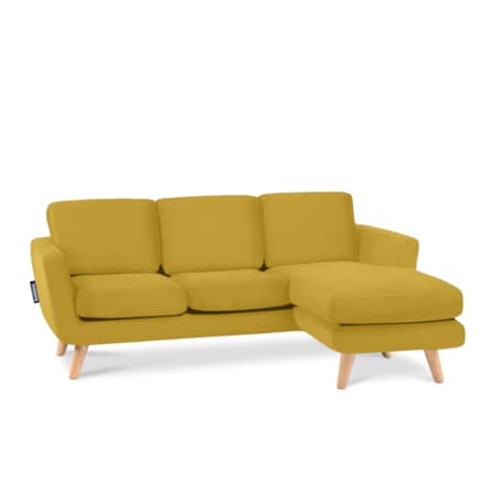 KONSIMO TAGIO Żółty narożnik skandynawski z pufą/ otomaną, prawy