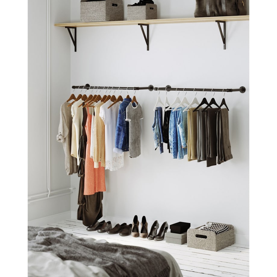 INDUSTRIALNY WIESZAK DRĄŻEK ŚCIENNY NA UBRANIA - CZARNY