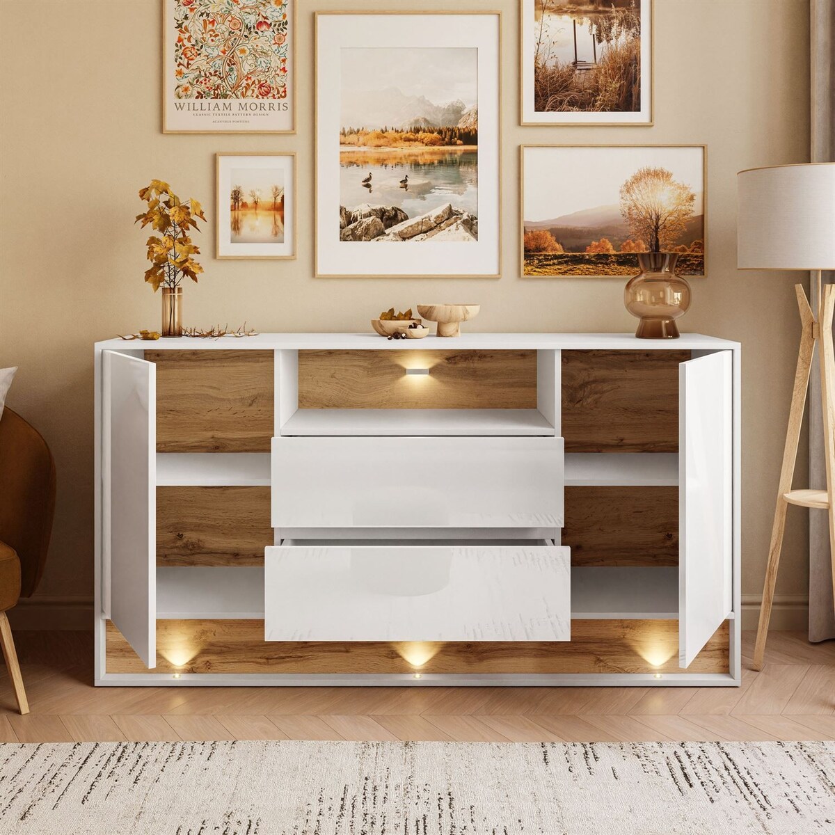 Komoda z szufladami VILLA z wstawką dąb wotan, biały + dąb wotan