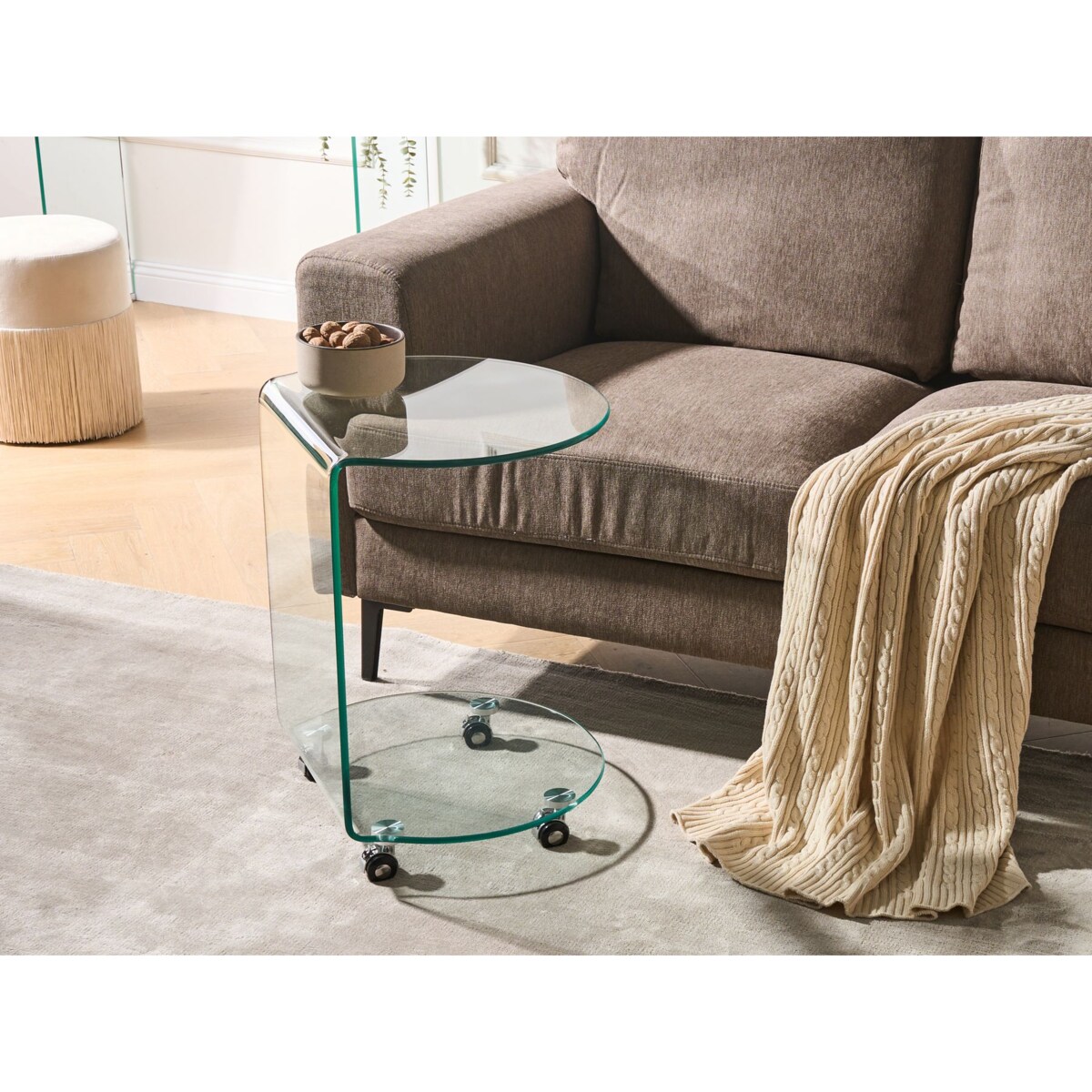 Stolik pomocniczy MINTO Szkło hartowane Przezroczysty Z kółkami