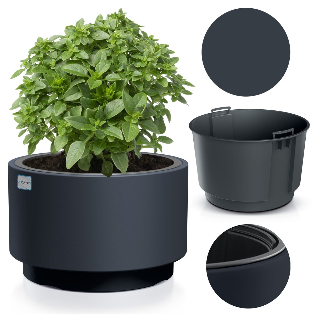 Doniczka Donica Ogrodowa 46,8 Cm Okrągła Na Taras Do Ogrodu Domu Antracytowa