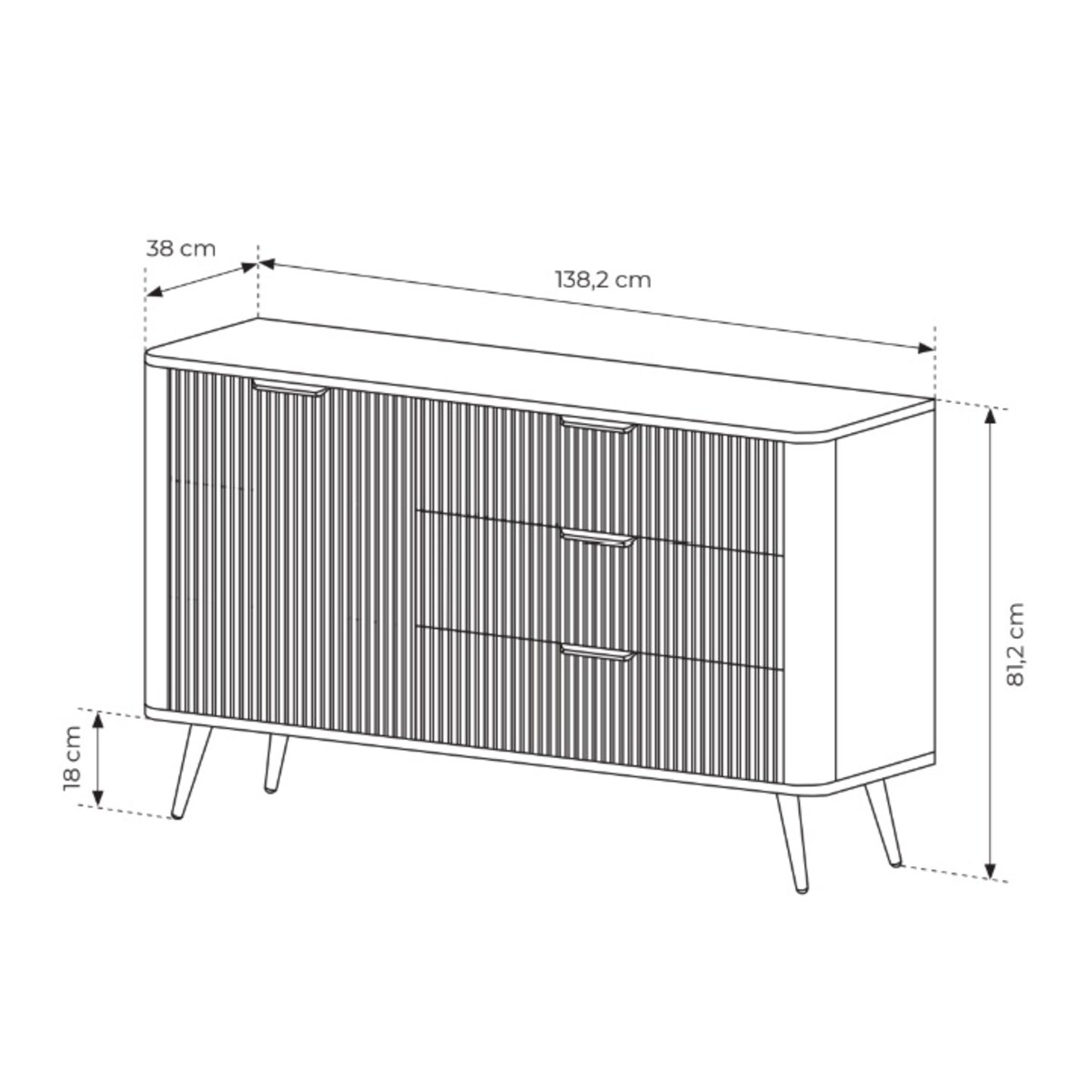 Komoda nowoczesna mała ryflowana D3S LENA, czarna