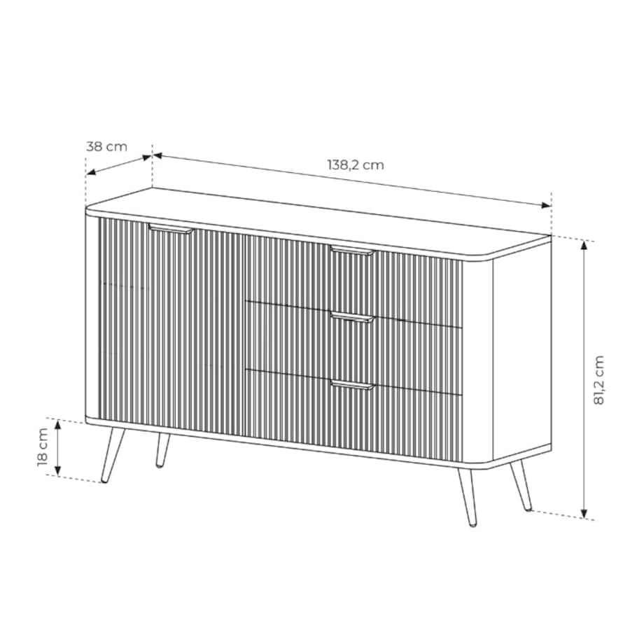 Komoda nowoczesna mała ryflowana D3S LENA, czarna