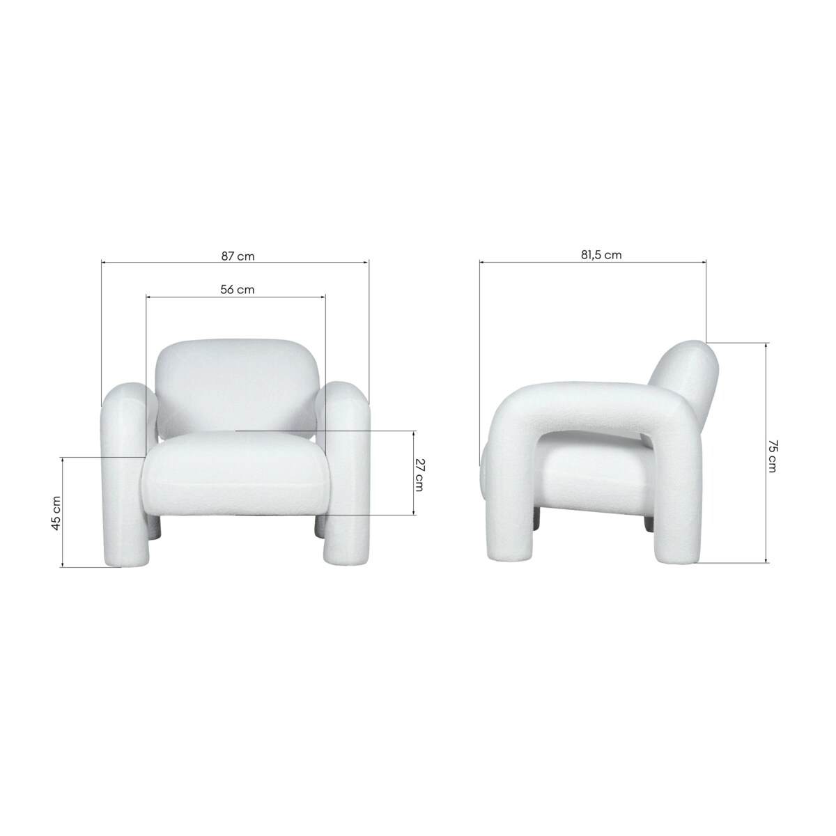 Fotel wypoczynkowy 75x87x81,5 cm TUBITA - II biała boucle