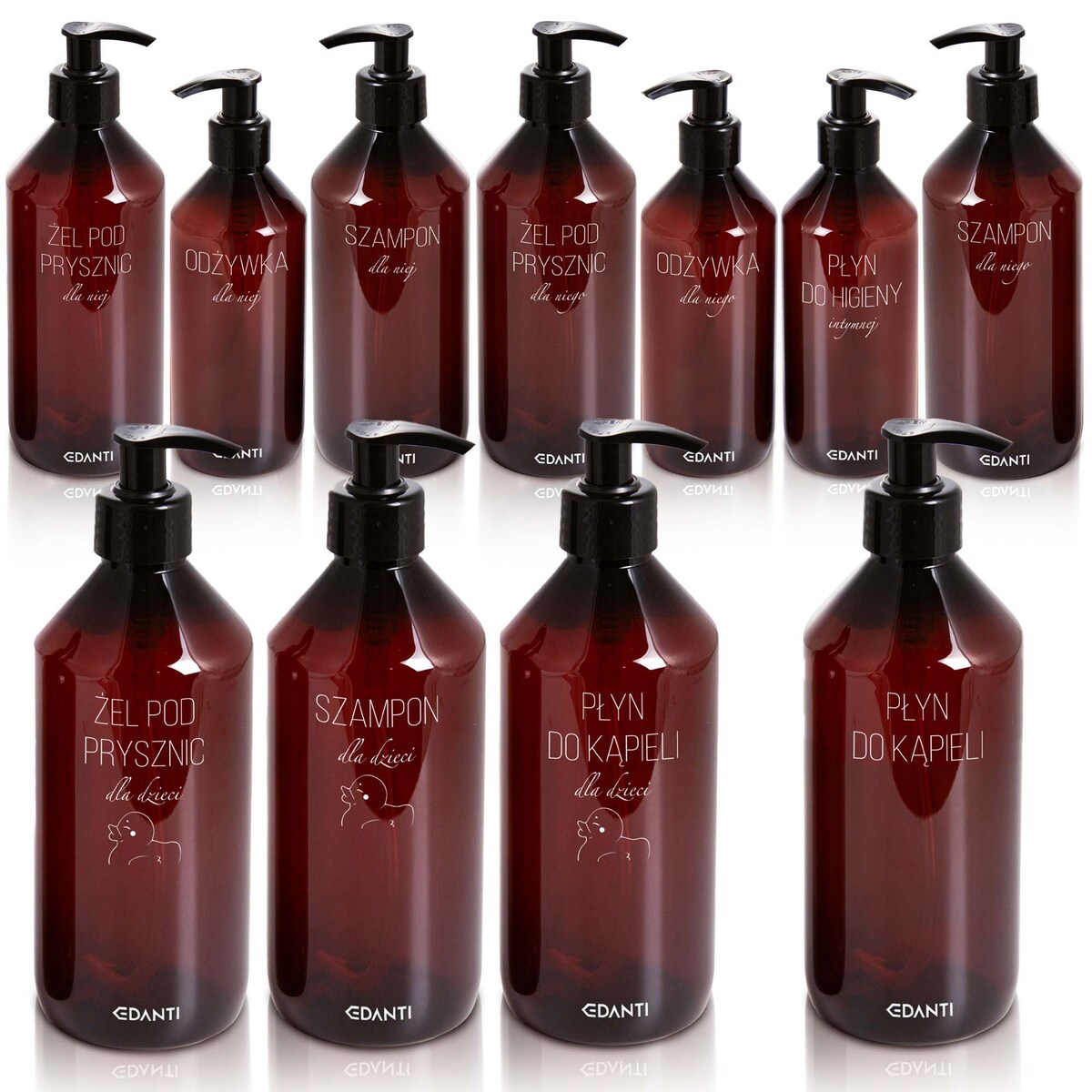 11X Dozownik Z Pompką Butelka Do Szamponu Żelu Pod Prysznic Zestaw Rodzinny 2+1 Do Łazienki