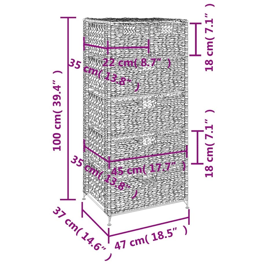 vidaXL Szafka z hiacyntu wodnego z 6 koszami 47 x 37 x 100 cm