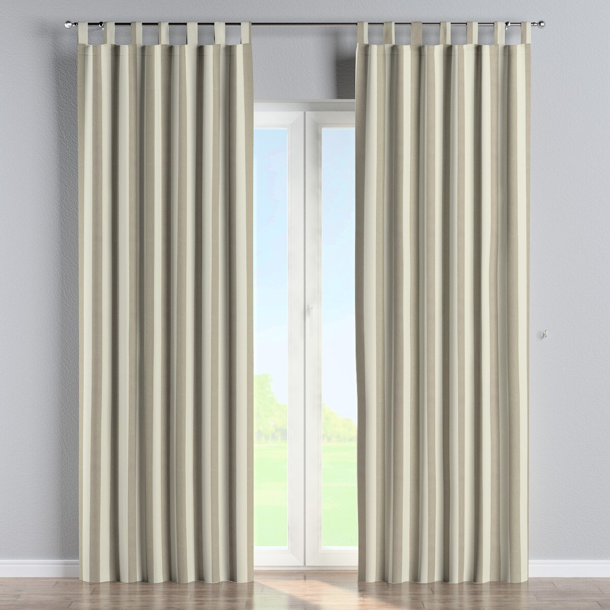 Zasłona na szelkach 1 szt. 130x245 beżowo-białe pionowe pasy (5,5cm)