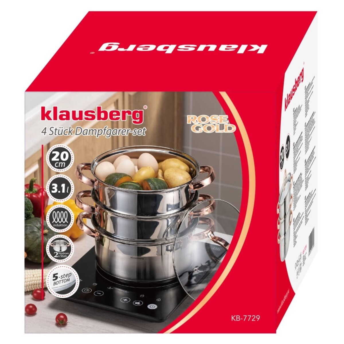 Zestaw garnków do gotowania na parze 20cm 4 elementy Parowar Rose Gold KLAUSBERG