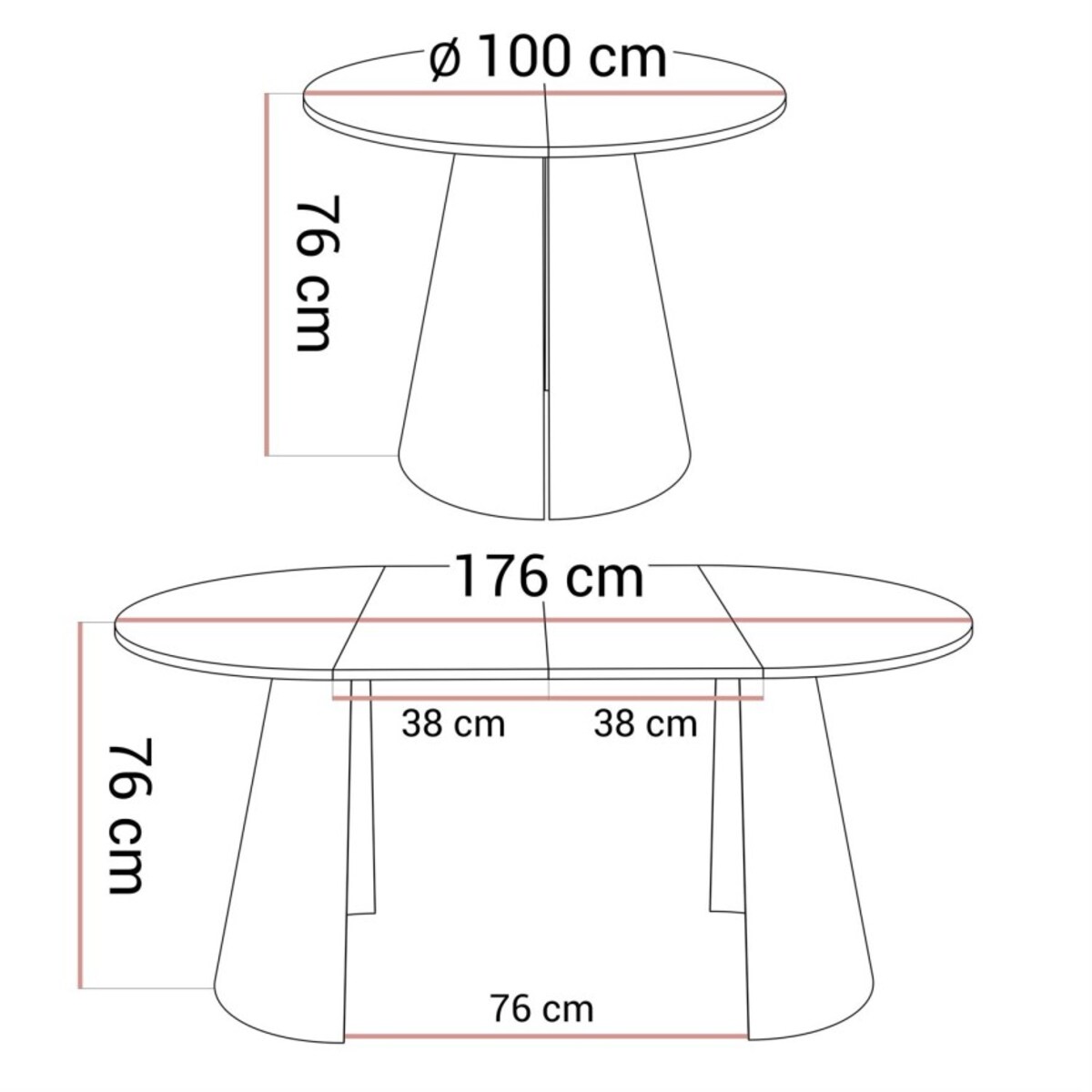 Okrągły stół rozkładany LAVA, średnica 100cm, czarny, kaszmir mat