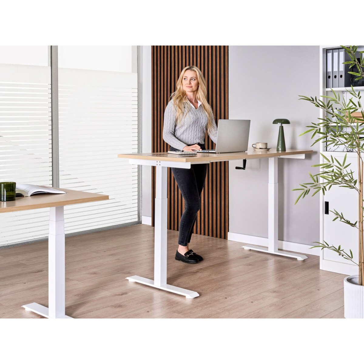 Biurko regulowane manualnie DESTINES 160 cm 72 cm Jasny brąz/ biały