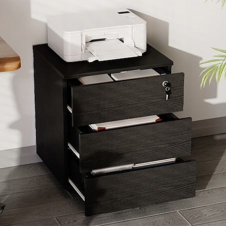 Kontenerek czarny biurowy na kółkach z szufladami