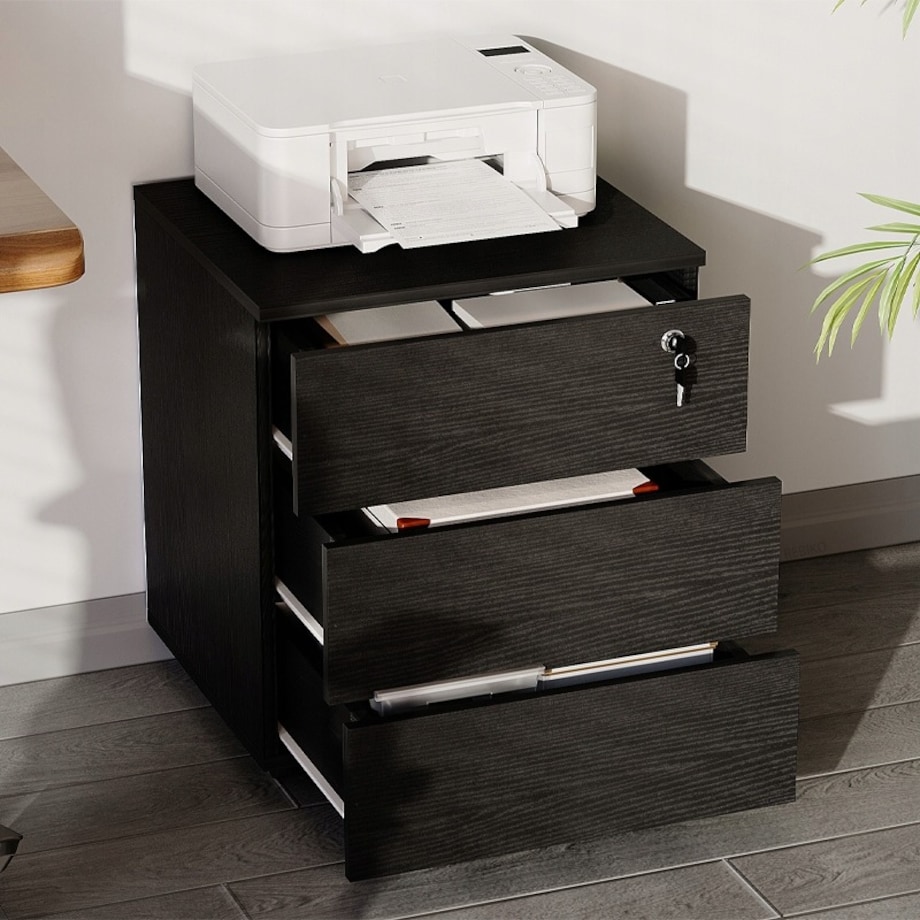 Kontenerek czarny biurowy na kółkach z szufladami