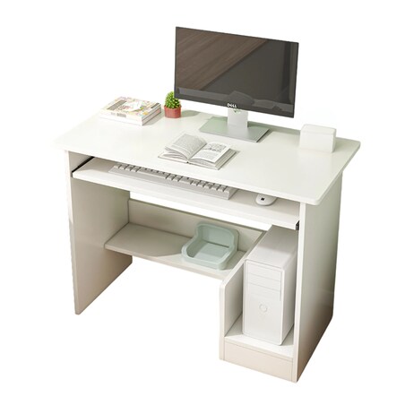 Biurko Komputerowe Białe Nowoczesne Z Szufladą Półkami Młodzieżowe Stolik