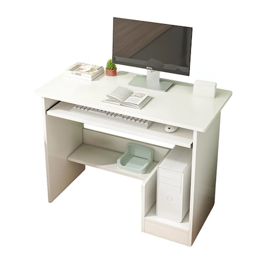 Biurko Komputerowe Białe Nowoczesne Z Szufladą Półkami Młodzieżowe Stolik