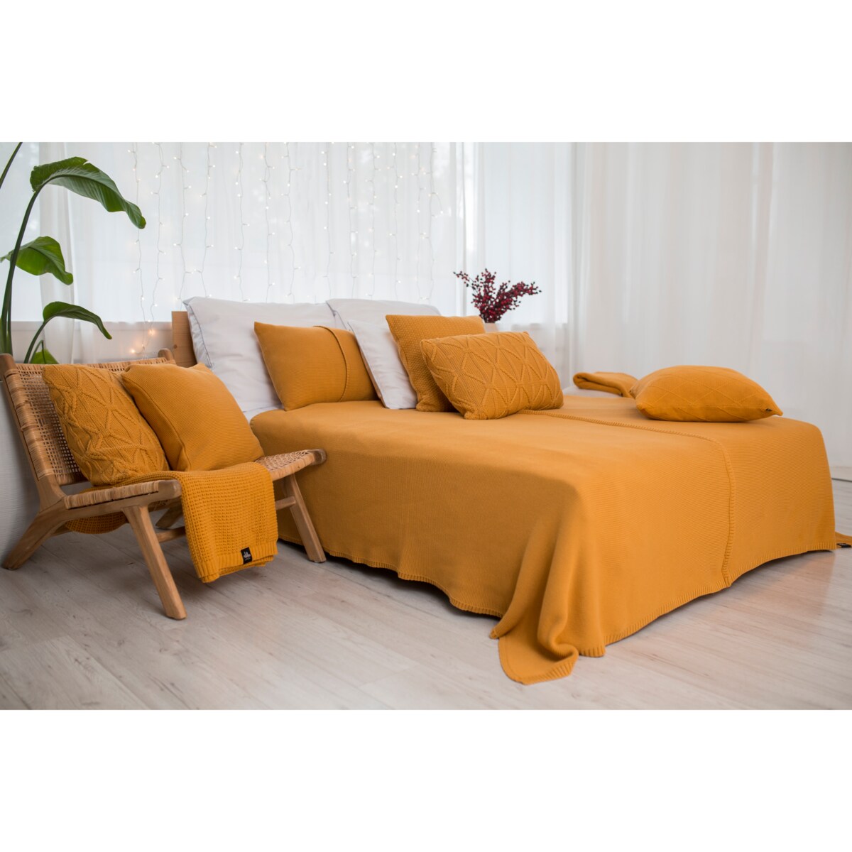 Pled boho musztardowy, 130 x 160 cm, La Manta