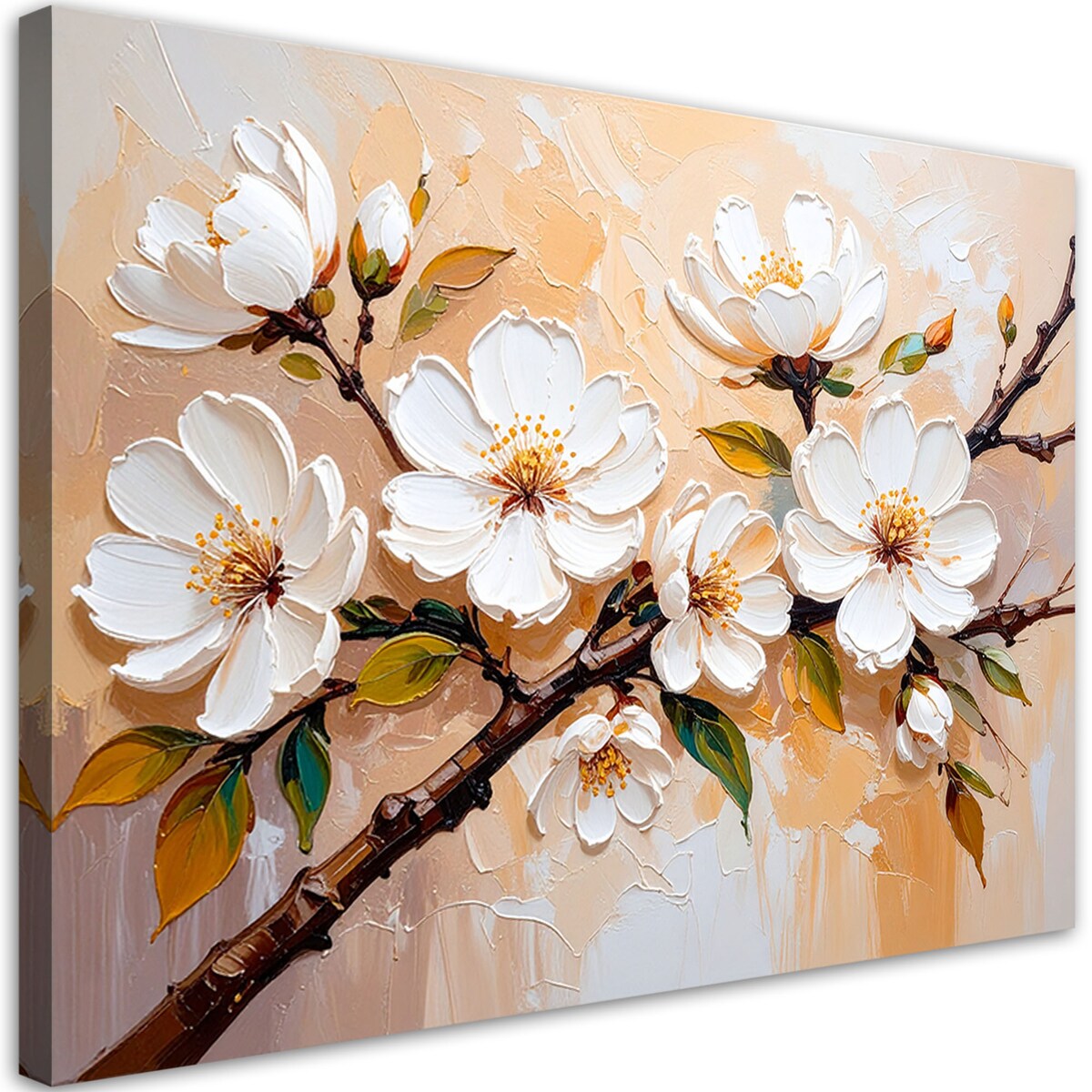 Feeby Obraz do salonu sypialni, Kremowe Kwiaty imitacja farby olejnej 100x70
