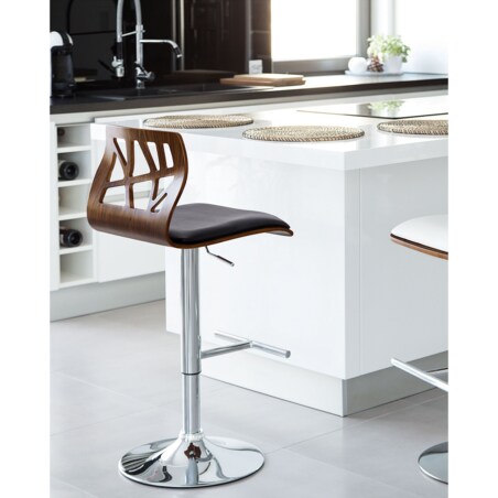 Hoker barowy regulowany ciemne drewno z poduszką czarną PETERSBURG