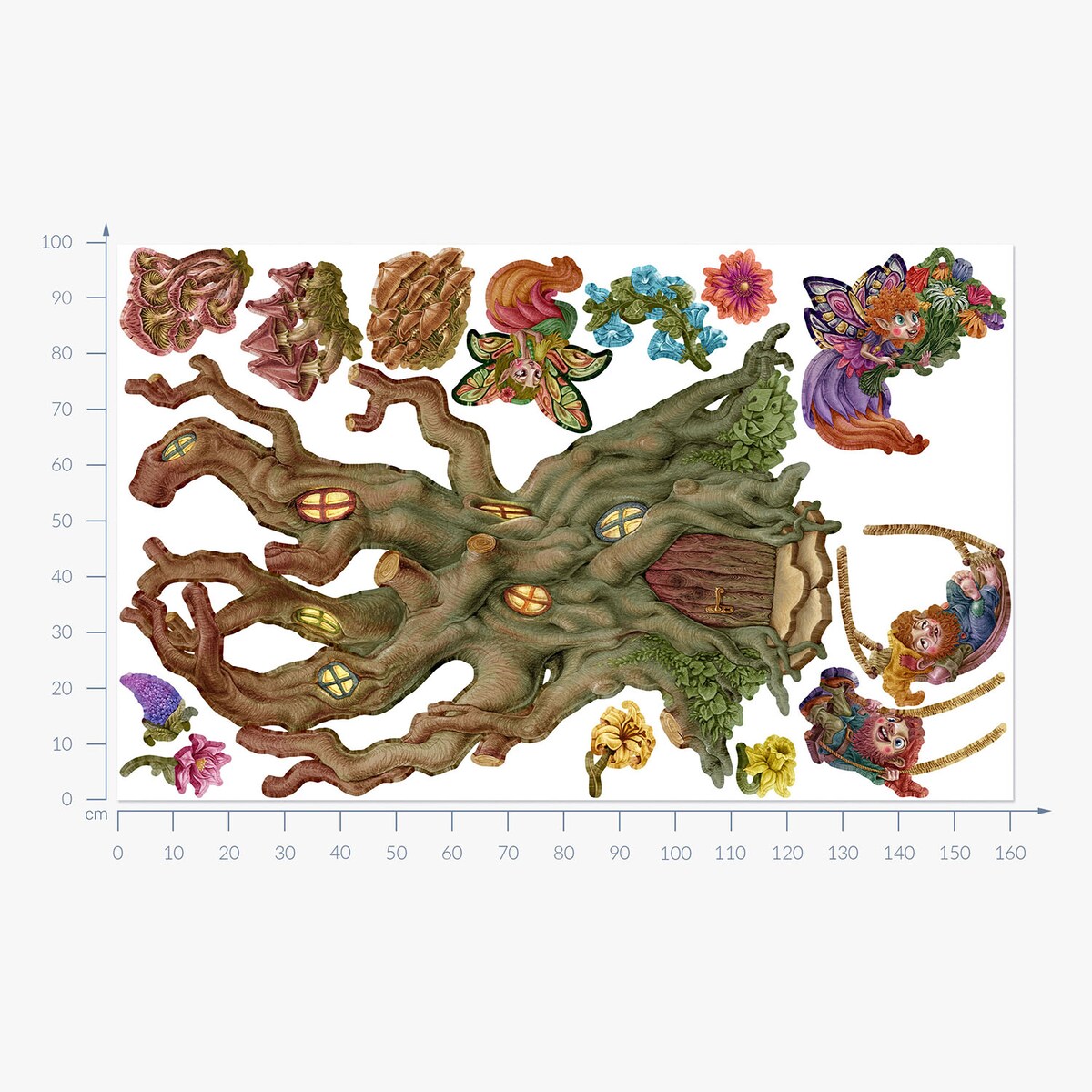 Zestaw naklejek na ścianę, Wróżkowy las, 100cm
