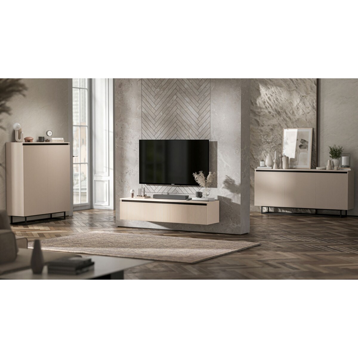 Nowoczesna Wisząca Szafka RTV Glamour Komoda RTV Kaszmir Mat 140 cm