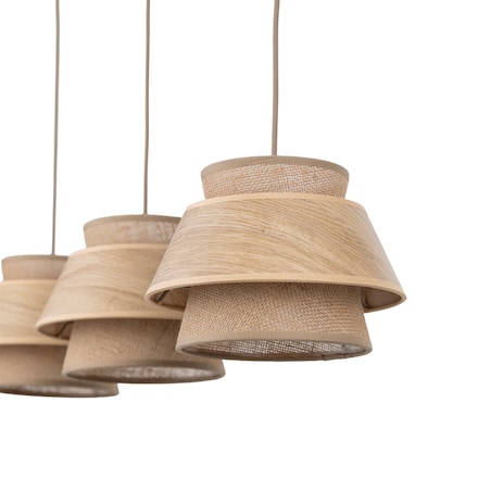 Lampa Wisząca Belka Tk Lighting Kalum Len Fornir 3Xe27 Skandynawski, Boho, Japandi