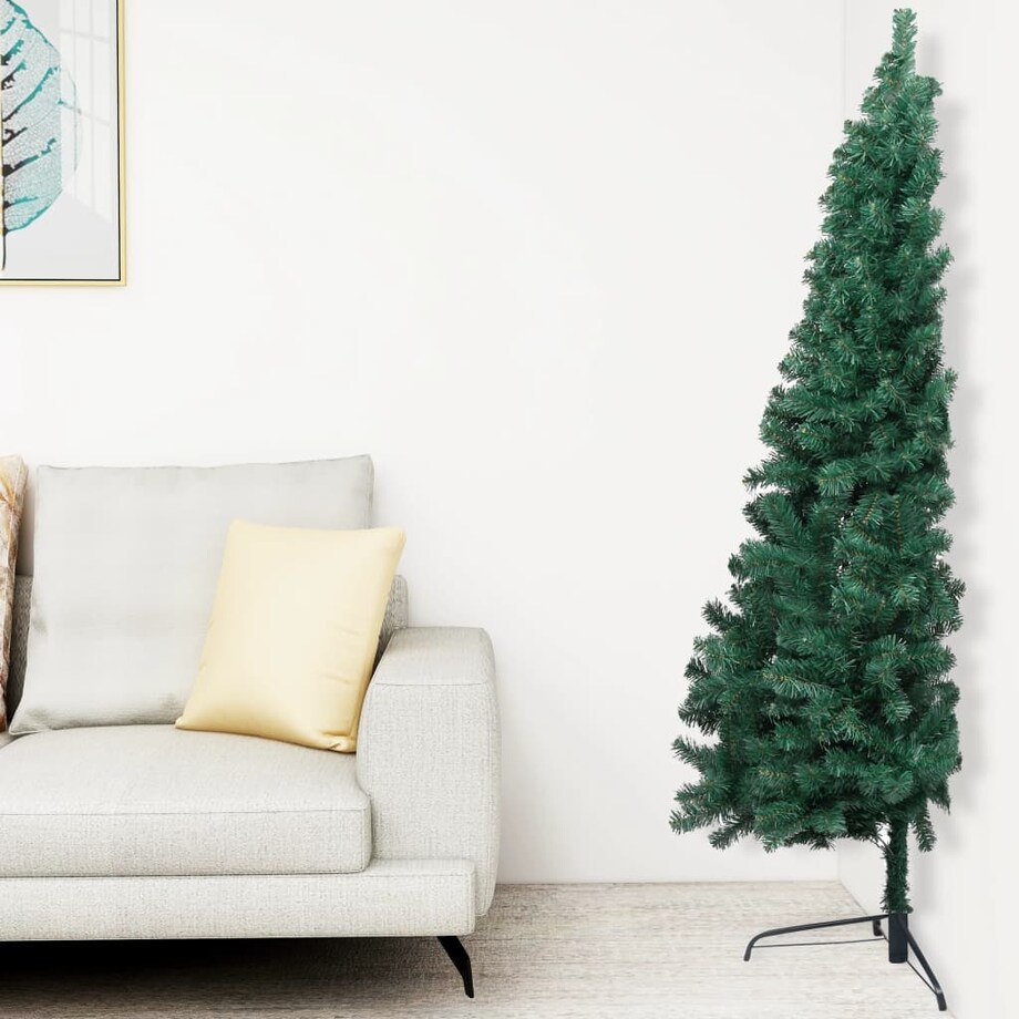 vidaXL Choinka z lampkami i bombkami, połówka, zielona, 120 cm
