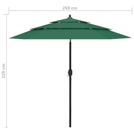 vidaXL 3-poziomowy parasol na aluminiowym słupku, zielony, 2,5 m