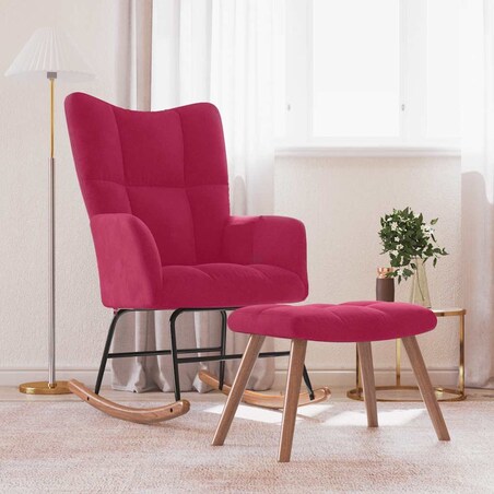 vidaXL Fotel bujany z podnóżkiem, winna czerwień, obity aksamitem