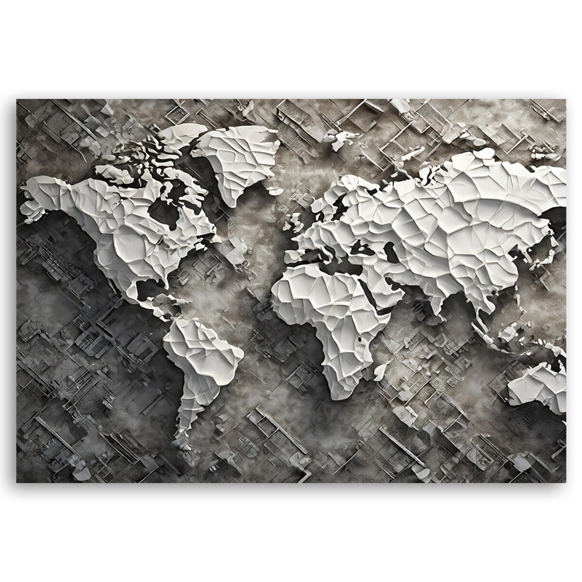 Mapa Świata Szary 3D Obraz do salonu biura pokoju na ścianę 100x70