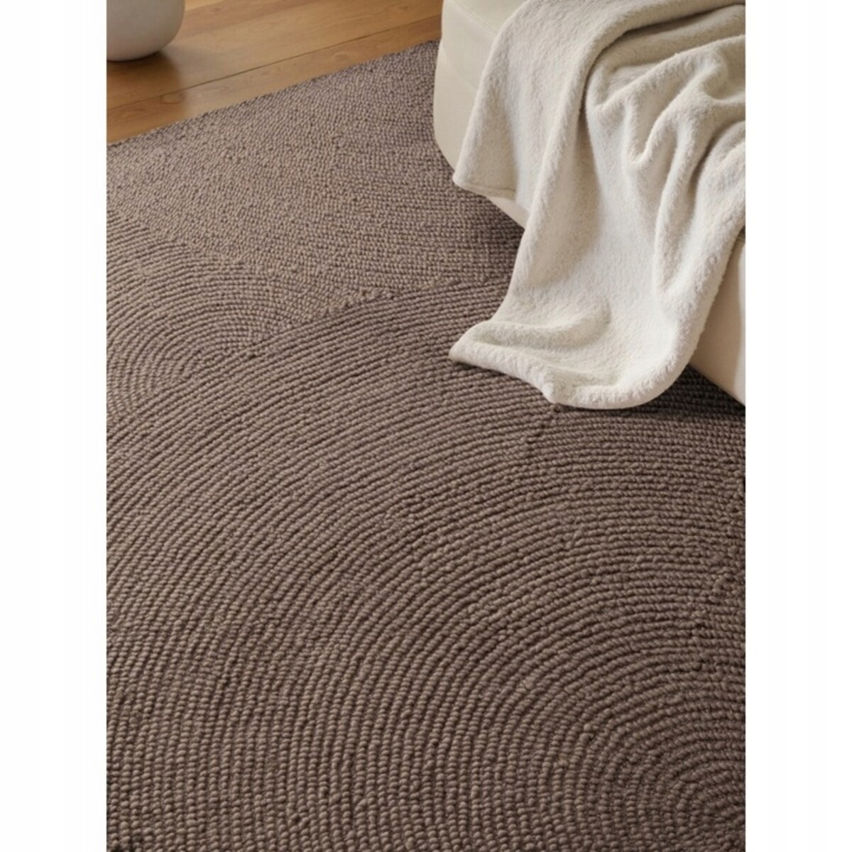 Dywan wełniany do salonu 160x230cm, brązowy wzór w półkola, efekt 3d