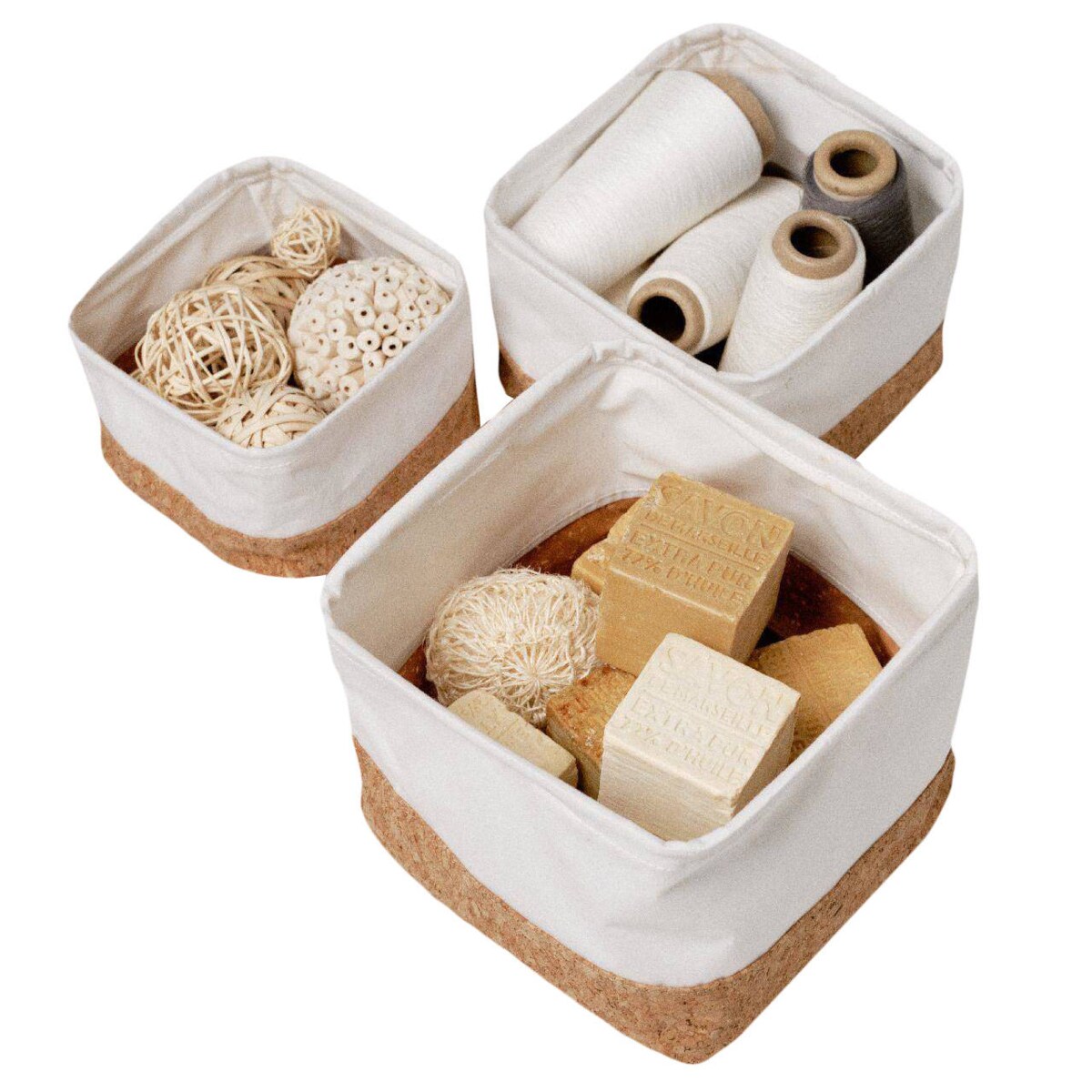 Kosze do przechowywania Simplicity, korkowa podstawa, 3 pojemniki