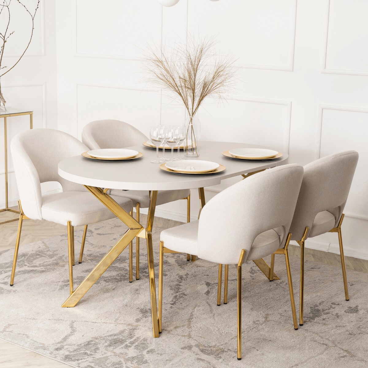 Krzesło Glamour Złote Nogi Do Jadalni Salonu Toaletki Kremowe BROS