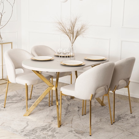 Krzesło Glamour Złote Nogi Do Jadalni Salonu Toaletki Kremowe BROS