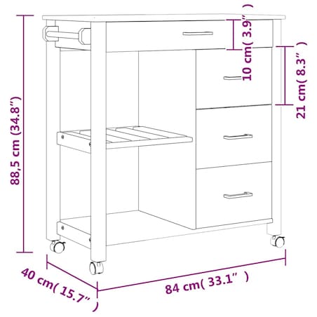vidaXL Wózek kuchenny MONZA, 84x40x88,5 cm, lite drewno sosnowe
