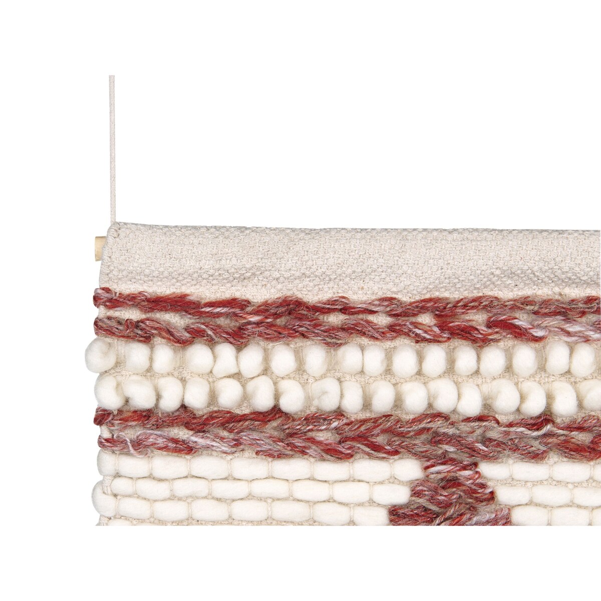 Dekoracja ścienna z frędzlami wełniana czerwono-beżowa SAIF