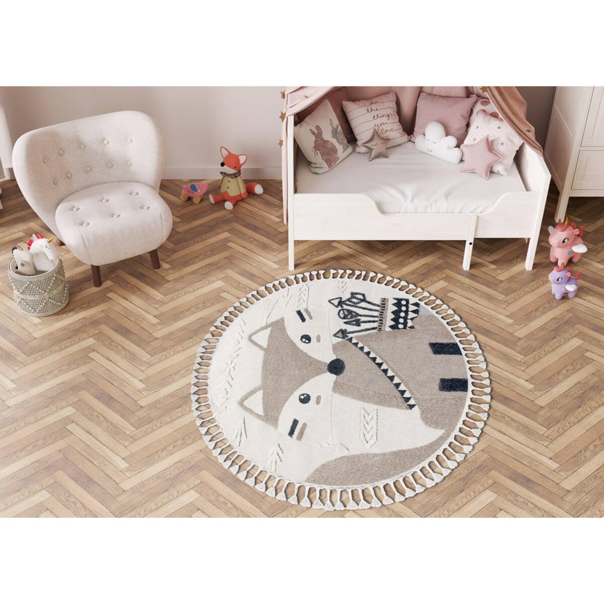 Dywan YOYO EY80 koło biały / beż - Lis, koło 160 cm