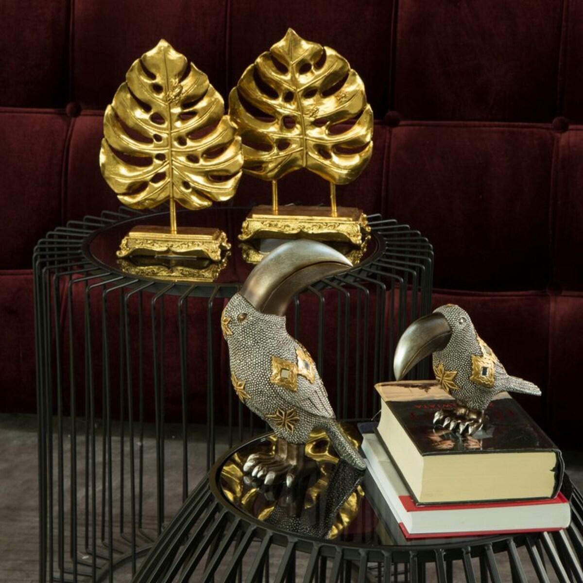 Figurka Dekoracyjna Ozdobna Złoty Liść monstera Kamionka 19 x 8 x 26 cm