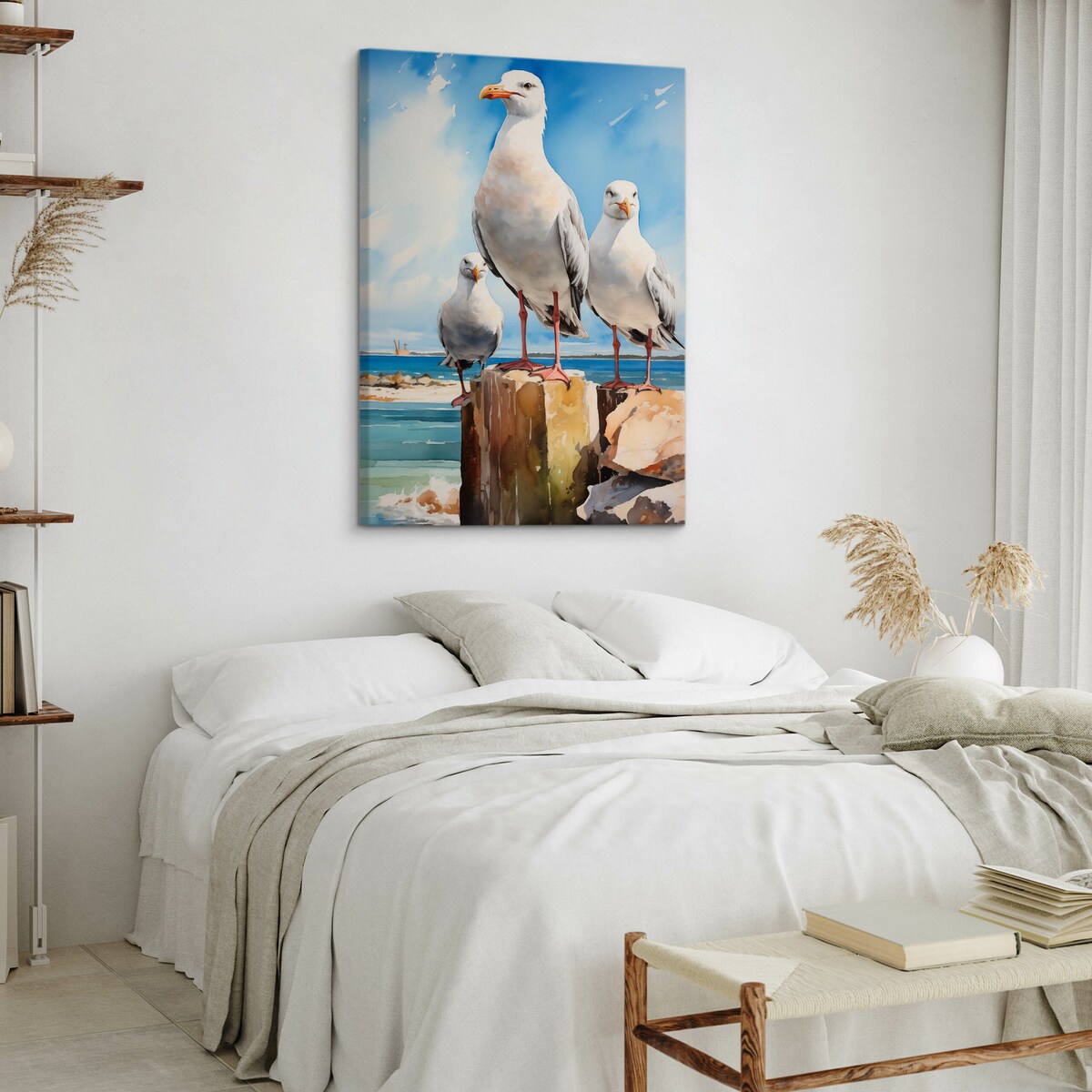 Obraz Na Płótnie Abstrakcyjne Mewy Na Tle Morza 60x90cm